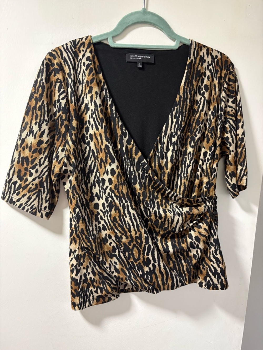 Jones New York Leopard Print Wrap Top - Brown/Black/Cream